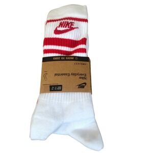 Nike 2 Pack Everyday Essential Crew Socks White Red Striped Dri-FIT M8-12/W10-13
